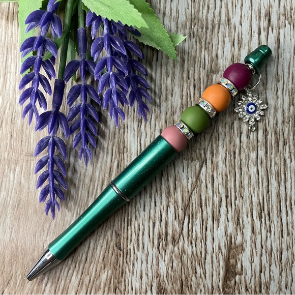 Handcrafted Pens Flower Pineapple Beaded Unique Artisan Gifts Office Accessories - Picture 9 of 9
